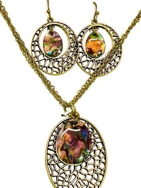 Necklace & Pierced Earring Set Multicolored Medallion in Giftbox